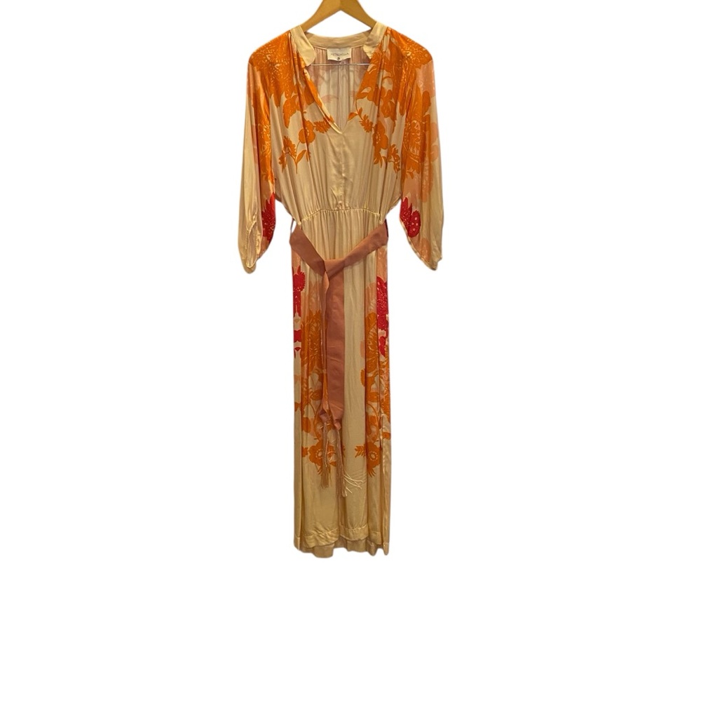 Pietronilla Italy Elegant Coral and Peach Maxi Dress w Sash sz L